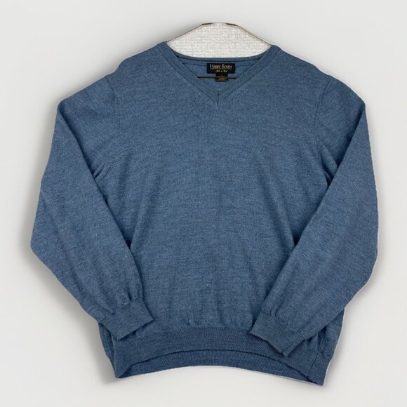 Harry Rosen Made in Italy Fine Merino Wool V Neck Sweater Large Teal Blue Read* - Picture 1 of 16